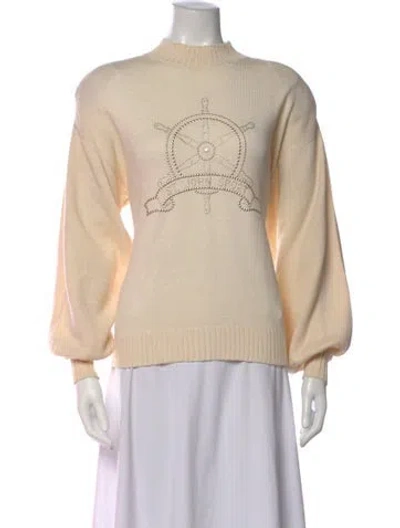 Pre-owned St John Graphic Print Mock Neck Sweater In Neutrals