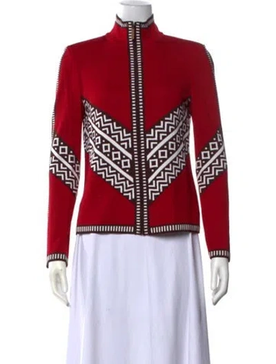 Pre-owned St John Graphic Print Mock Neck Sweater In Red