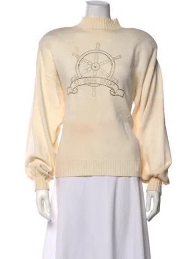 Pre-owned St John Graphic Print Mock Neck Sweater In Yellow