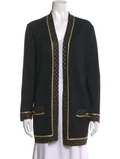 Pre-owned St John Graphic Print Open Front Sweater In Black