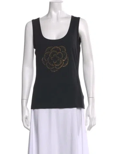 Pre-owned St John Graphic Print Scoop Neck Top In Black