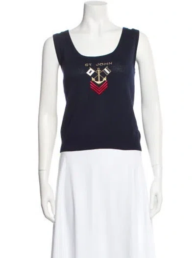 Pre-owned St John Graphic Print Scoop Neck Top In Blue