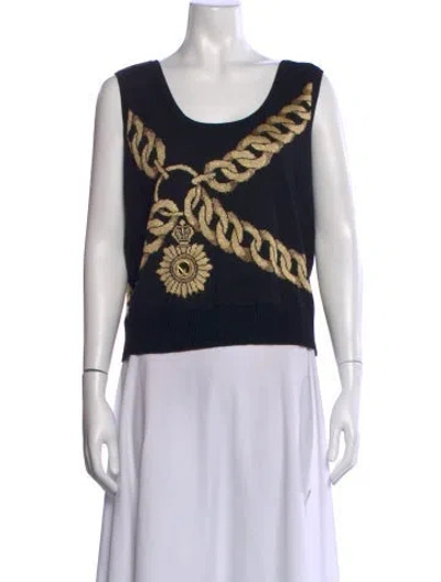Pre-owned St John Graphic Print Scoop Neck Top In Blue