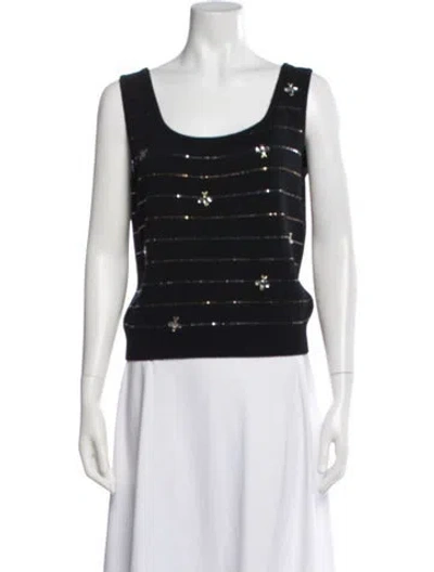 Pre-owned St John Graphic Print Scoop Neck Top In White