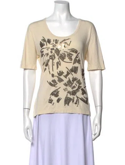 Pre-owned St John Graphic Print Scoop Neck T-shirt In Neutrals