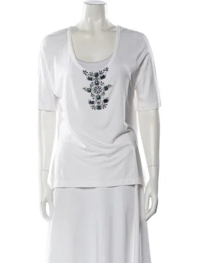 Pre-owned St John Graphic Print Scoop Neck T-shirt In White