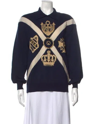 Pre-owned St John Graphic Print Sweater In Blue