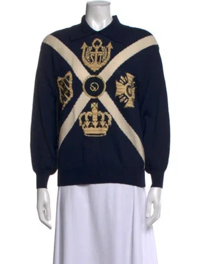 Pre-owned St John Graphic Print Sweater In Blue/metallic