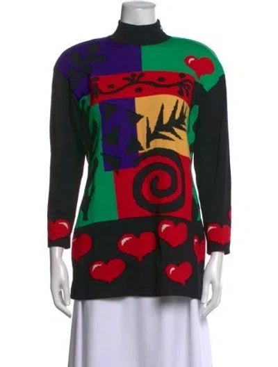 Pre-owned St John Graphic Print Turtleneck Sweater In Black