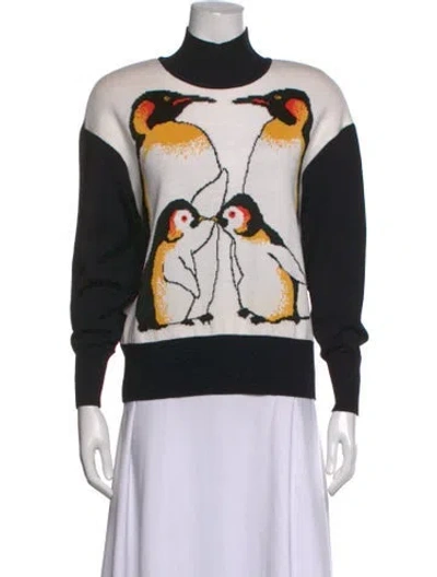 Pre-owned St John Graphic Print Turtleneck Sweater In Black