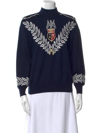 Pre-owned St John Graphic Print Turtleneck Sweater In Blue