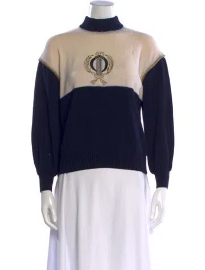 Pre-owned St John Graphic Print Turtleneck Sweater In Blue