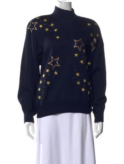 Pre-owned St John Graphic Print Turtleneck Sweater In Blue