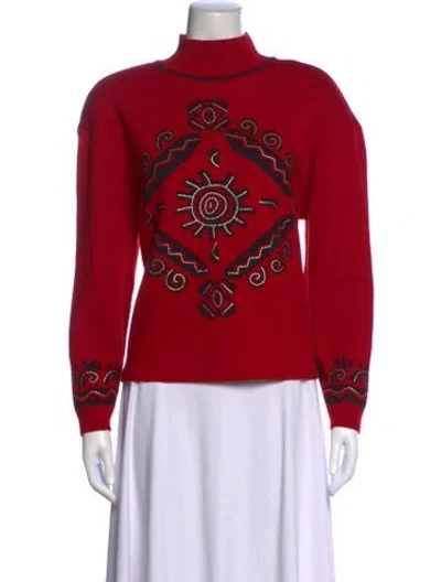Pre-owned St John Graphic Print Turtleneck Sweater In Red