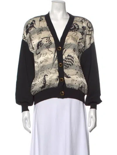 Pre-owned St John Graphic Print V-neck Sweater In Black