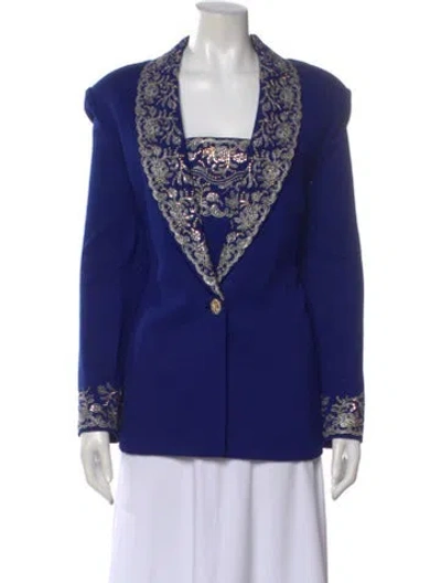 Pre-owned St John Graphic Print V-neck Sweater In Blue