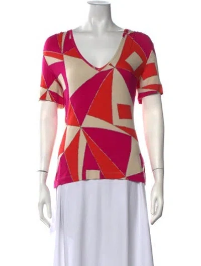 Pre-owned St John Graphic Print V-neck T-shirt In Multicolor