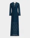 St John Guipure Bracelet-sleeve Kaftan Gown In Blue