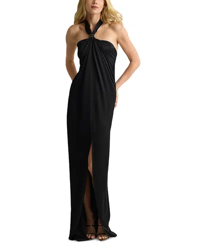 St John Halter Front Slit Maxi Dress In Black