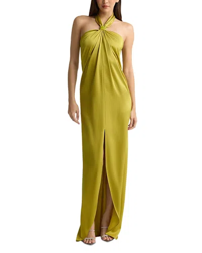 St John Halter Front Slit Maxi Dress In Green