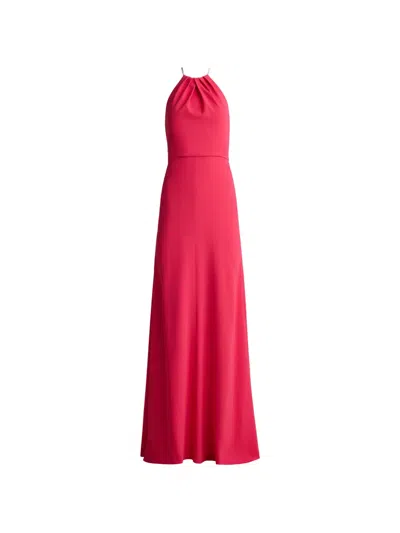 St John Halter Neck Gown In Red