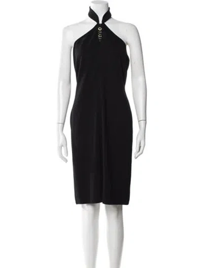 Pre-owned St John Halterneck Knee-length Dress In Black