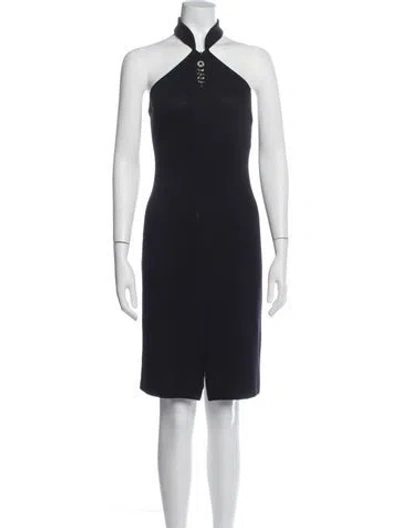 Pre-owned St John Halterneck Knee-length Dress In Blue