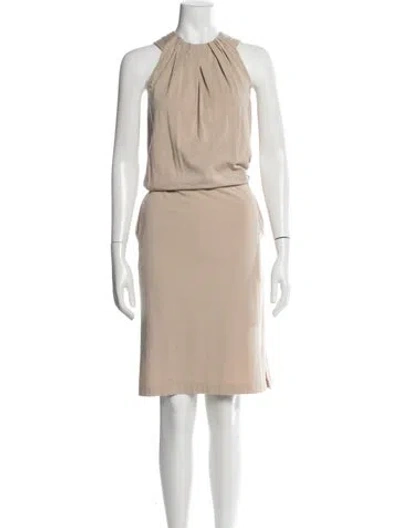 Pre-owned St John Halterneck Knee-length Dress In Neutral