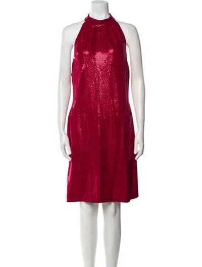 Pre-owned St John Halterneck Knee-length Dress In Red