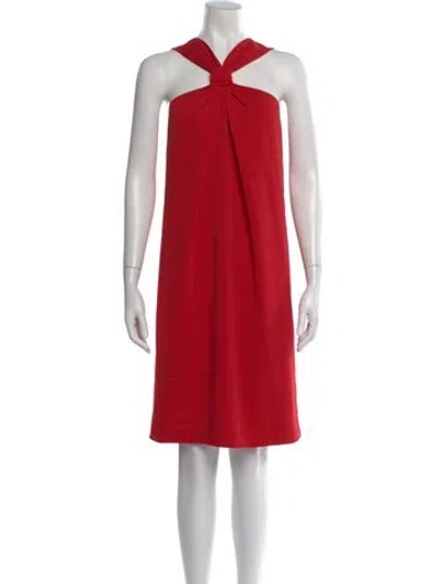 Pre-owned St John Halterneck Knee-length Dress In Red