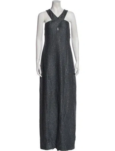Pre-owned St John Halterneck Long Dress In Blue