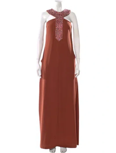 Pre-owned St John Halterneck Long Dress In Brown