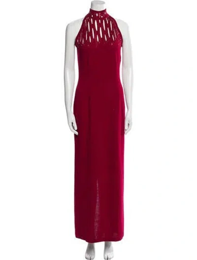 Pre-owned St John Halterneck Long Dress In Red