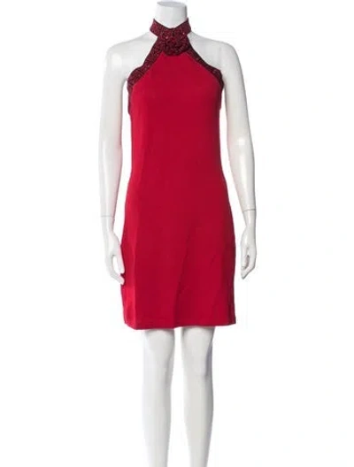 Pre-owned St John Halterneck Mini Dress In Red