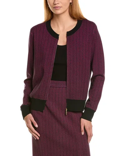 St John St. John Herringbone Tweed Knit Bomber Jacket In Purple