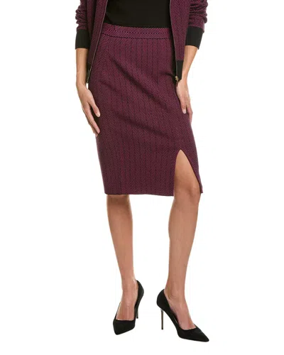 St John St. John Herringbone Tweed Knit Skirt In Burgundy