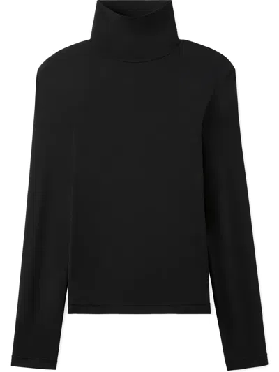 St John Stretch Viscose 2x1 Rib Turtleneck Top In Black