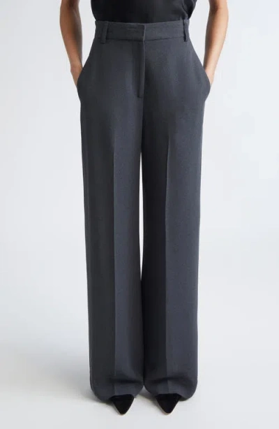 St John St. John High Waist Heathered Crepe Wide Leg Pants In Gray