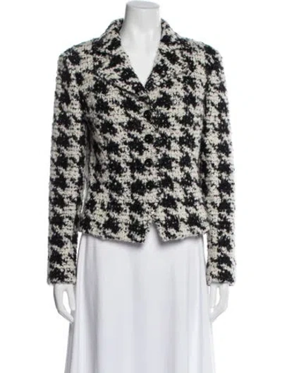 Pre-owned St John Houndstooth Print Blazer In Black