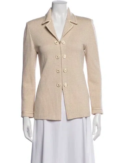 Pre-owned St John Houndstooth Print Blazer In Neutral