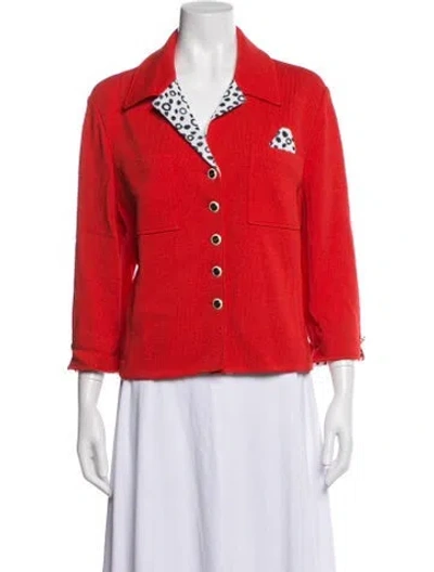 Pre-owned St John Houndstooth Print Blazer In Red