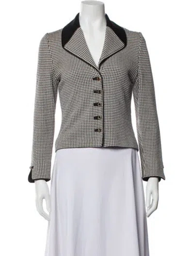 Pre-owned St John Houndstooth Print Blazer In White