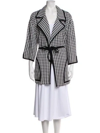 Pre-owned St John Houndstooth Print Blazer In White