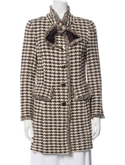 Pre-owned St John Houndstooth Print Coat In Brown