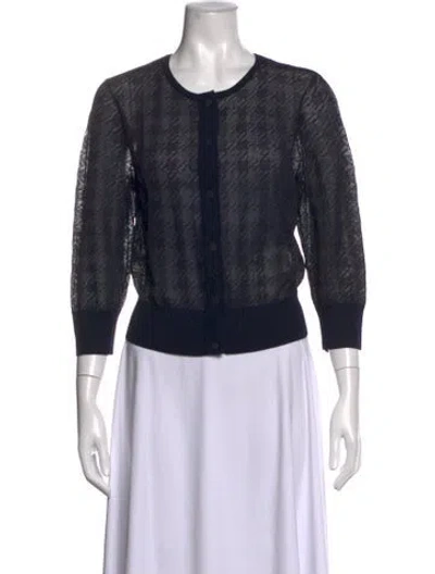 Pre-owned St John Houndstooth Print Crew Neck Sweater W/ Tags In Black