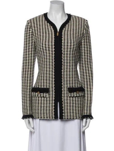 Pre-owned St John Houndstooth Print Evening Jacket In Blue