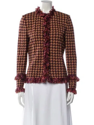 Pre-owned St John Houndstooth Print Evening Jacket In Orange