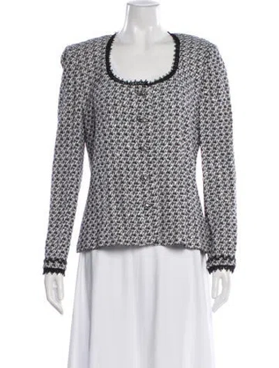 Pre-owned St John Houndstooth Print Evening Jacket In White