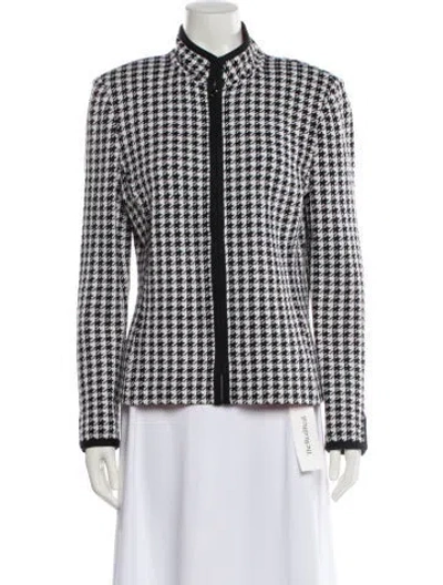 Pre-owned St John Houndstooth Print Evening Jacket In White