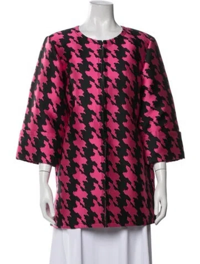 Pre-owned St John Houndstooth Print Jacket In Black/pink
